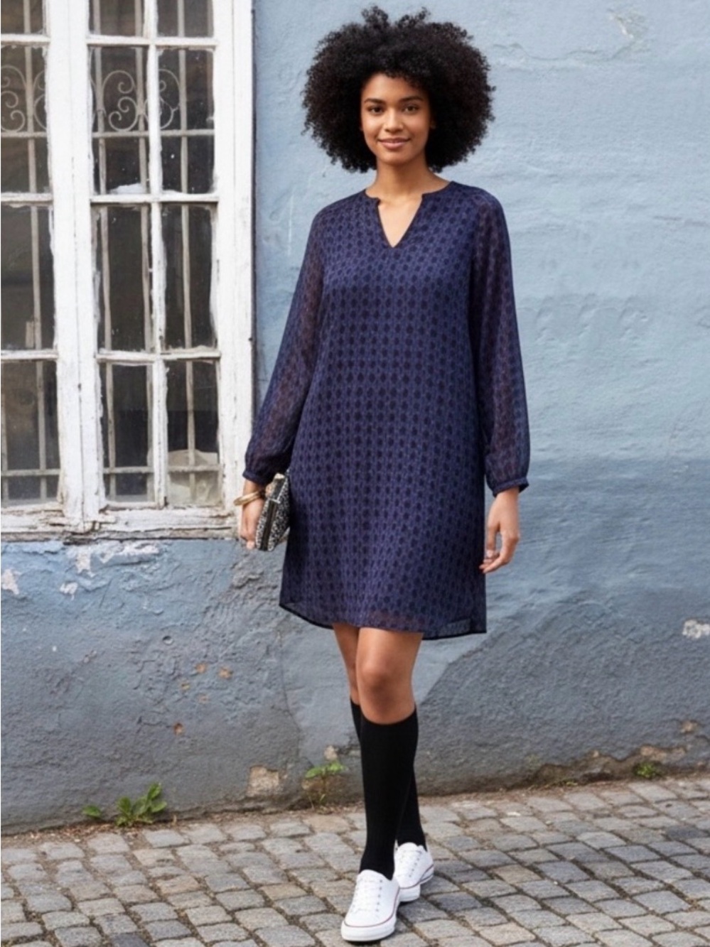 CAbi Navy Diamond-Print Tunic Dress
